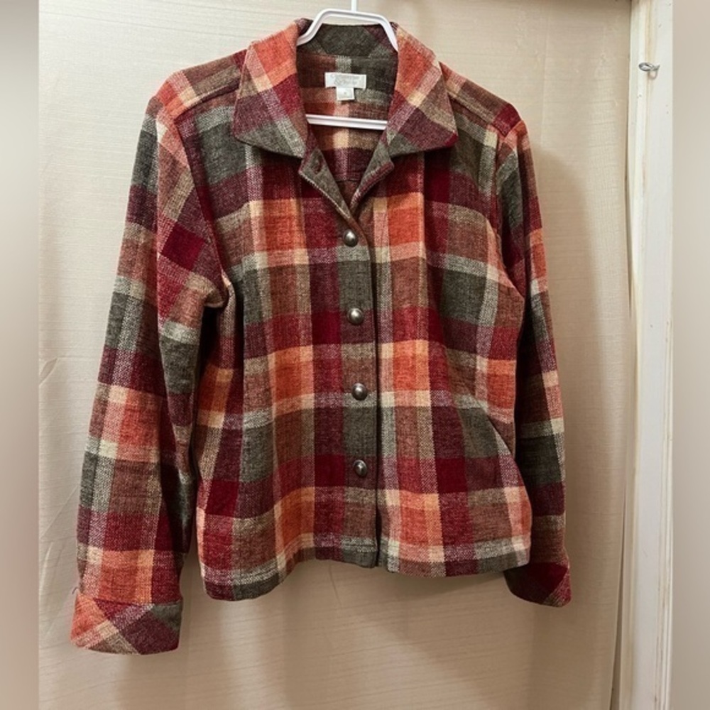 Christopher & Banks Red and Green Plaid Button Down Shirt